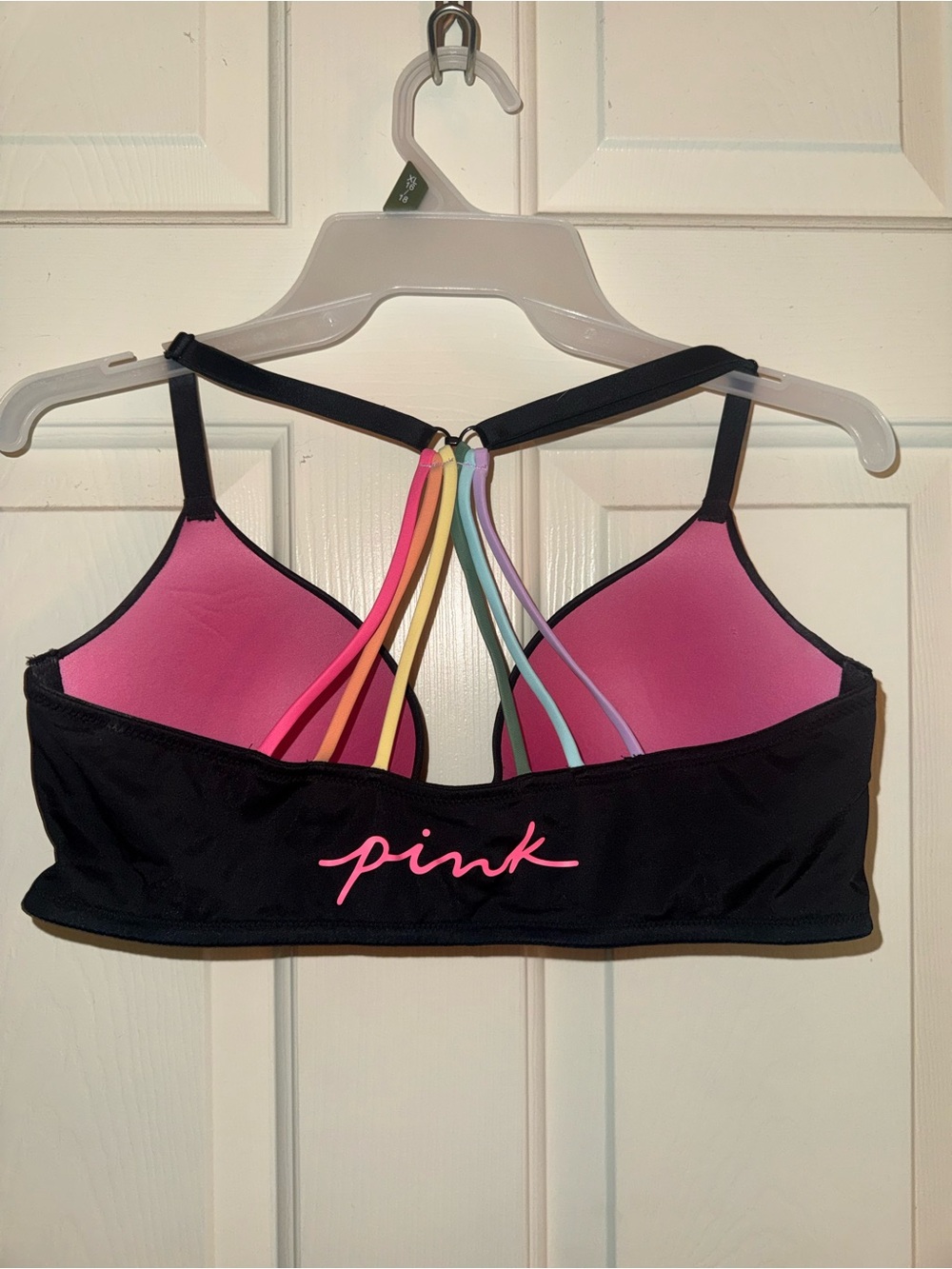 PINK Victoria's Secret Black Push-Up Bra with Rainbow Straps